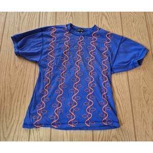 Womens Gene Ewing Embroidered Cotton T Shirt Vtg 80s 90s Blue Orange med